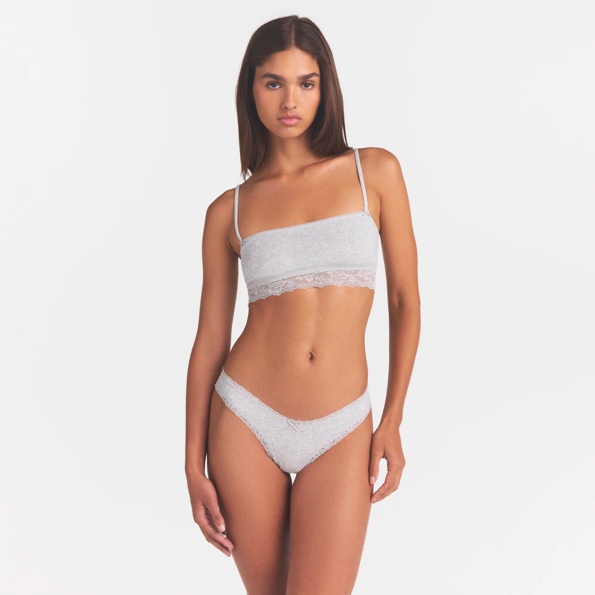 LIGHTWEIGHT COTTON STRAIGHT NECK BRALETTE | LIGHT HEATHER GREY