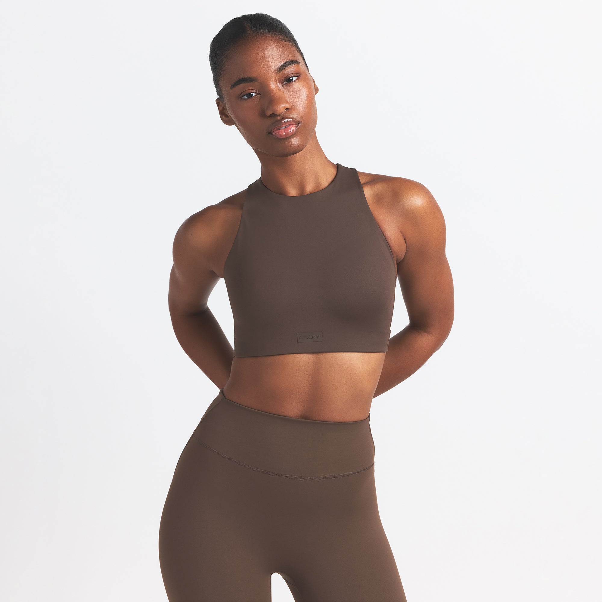 NikeSKIMS MATTE HIGH NECK BRA | DARK SEPIA