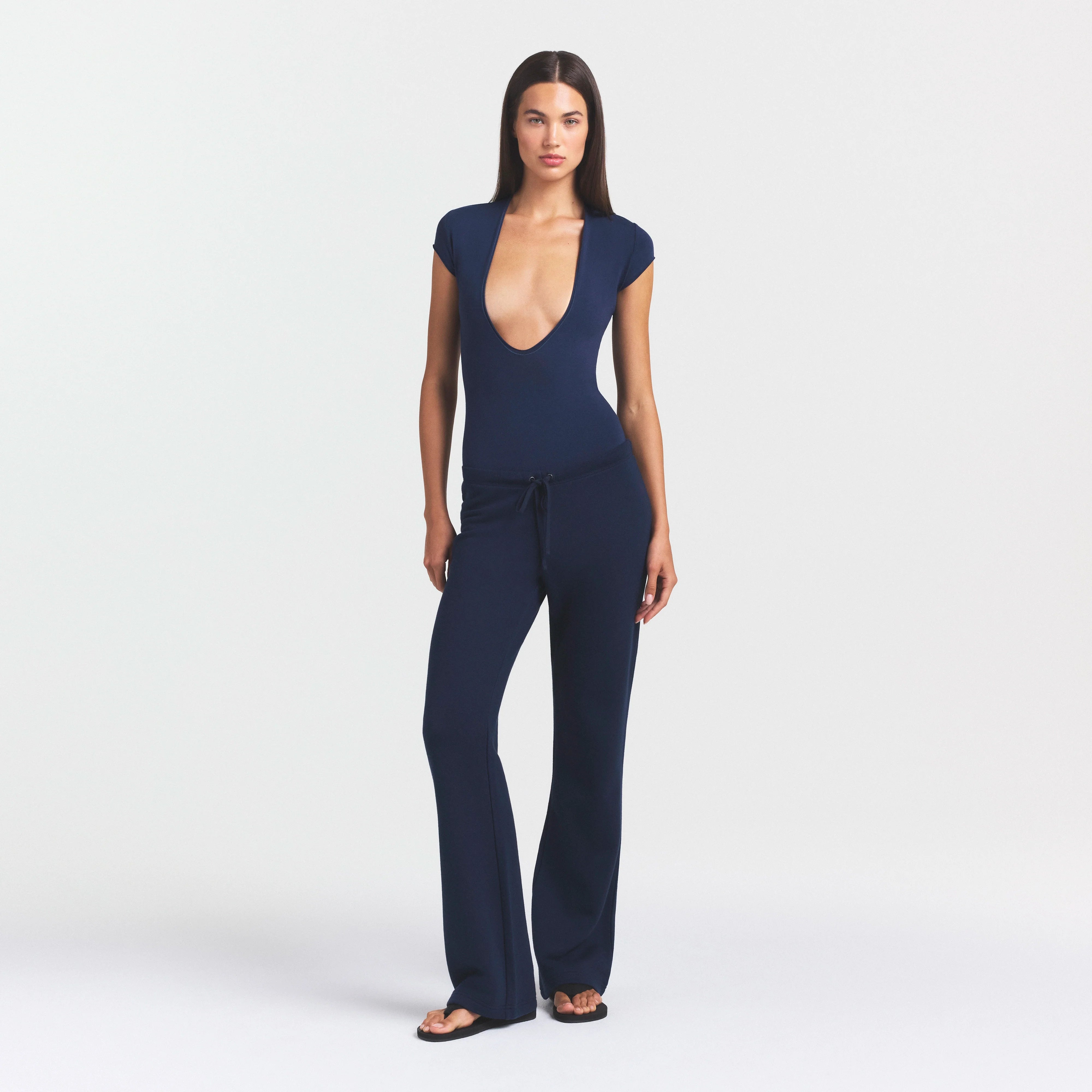 COTTON JERSEY DEEP PLUNGE BODYSUIT | NAVY