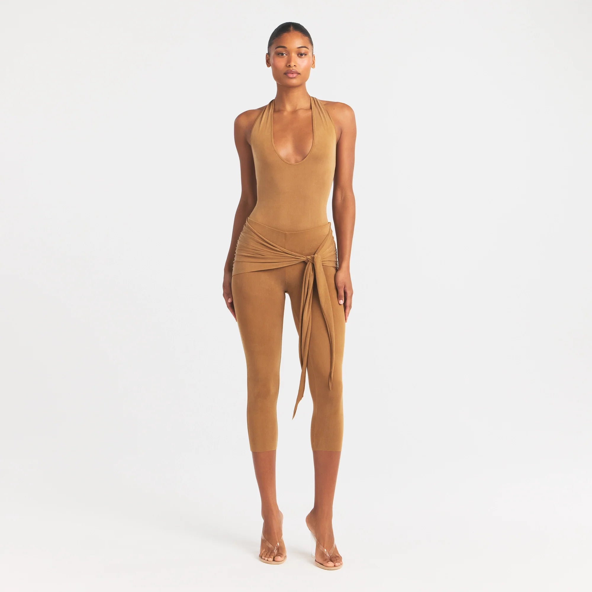 CUPRO JERSEY HALTER BODYSUIT | ALMOND