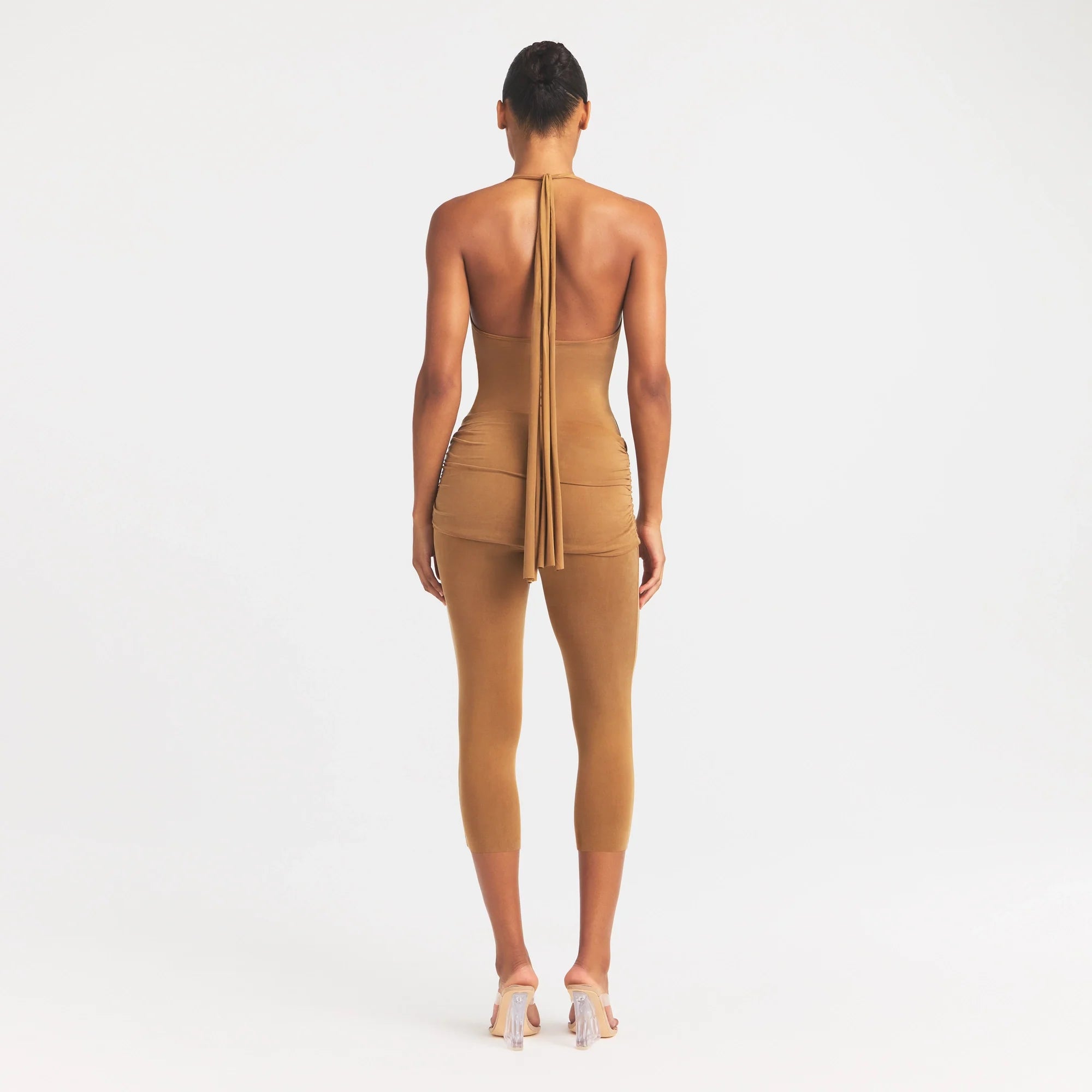 CUPRO JERSEY HALTER BODYSUIT | ALMOND