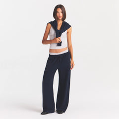 COTTON FLEECE OVERSIZED STRAIGHT LEG PANT | NAVY