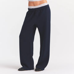 COTTON FLEECE OVERSIZED STRAIGHT LEG PANT | NAVY