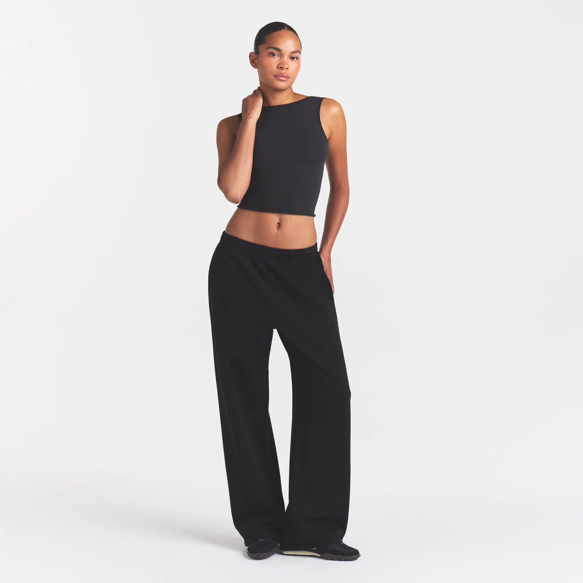 COTTON FLEECE OVERSIZED STRAIGHT LEG PANT | ONYX