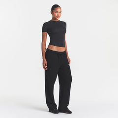 COTTON FLEECE CLASSIC STRAIGHT LEG PANT | ONYX SNOW ARCHED SKIMS LOGO