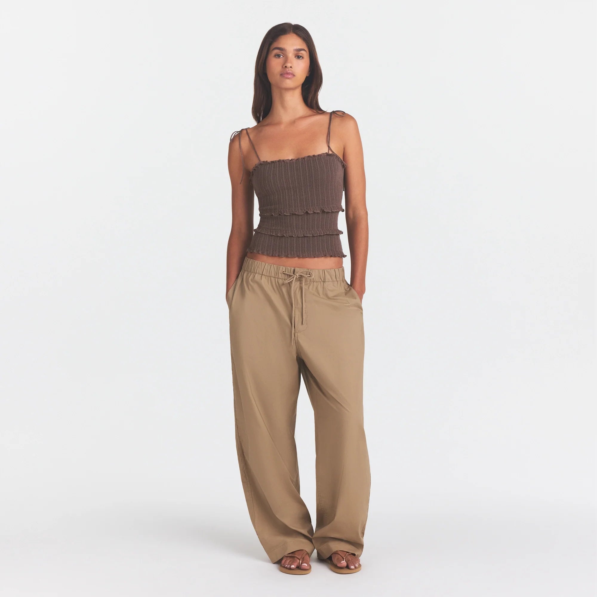 WOVEN COTTON OVERSIZED STRAIGHT LEG PANT | DESERT