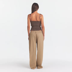 WOVEN COTTON OVERSIZED STRAIGHT LEG PANT | DESERT