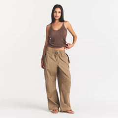 WOVEN COTTON OVERSIZED LOW RISE CARGO PANT | DESERT