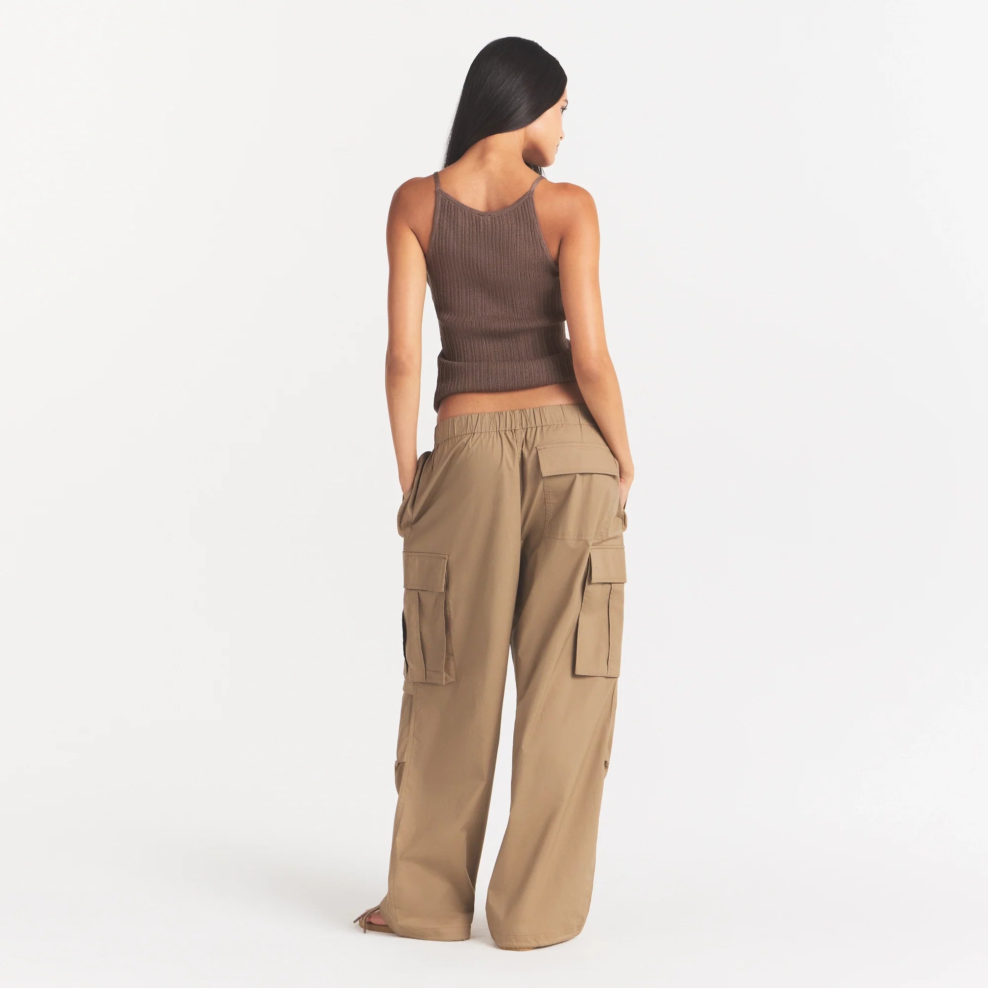WOVEN COTTON OVERSIZED LOW RISE CARGO PANT | DESERT