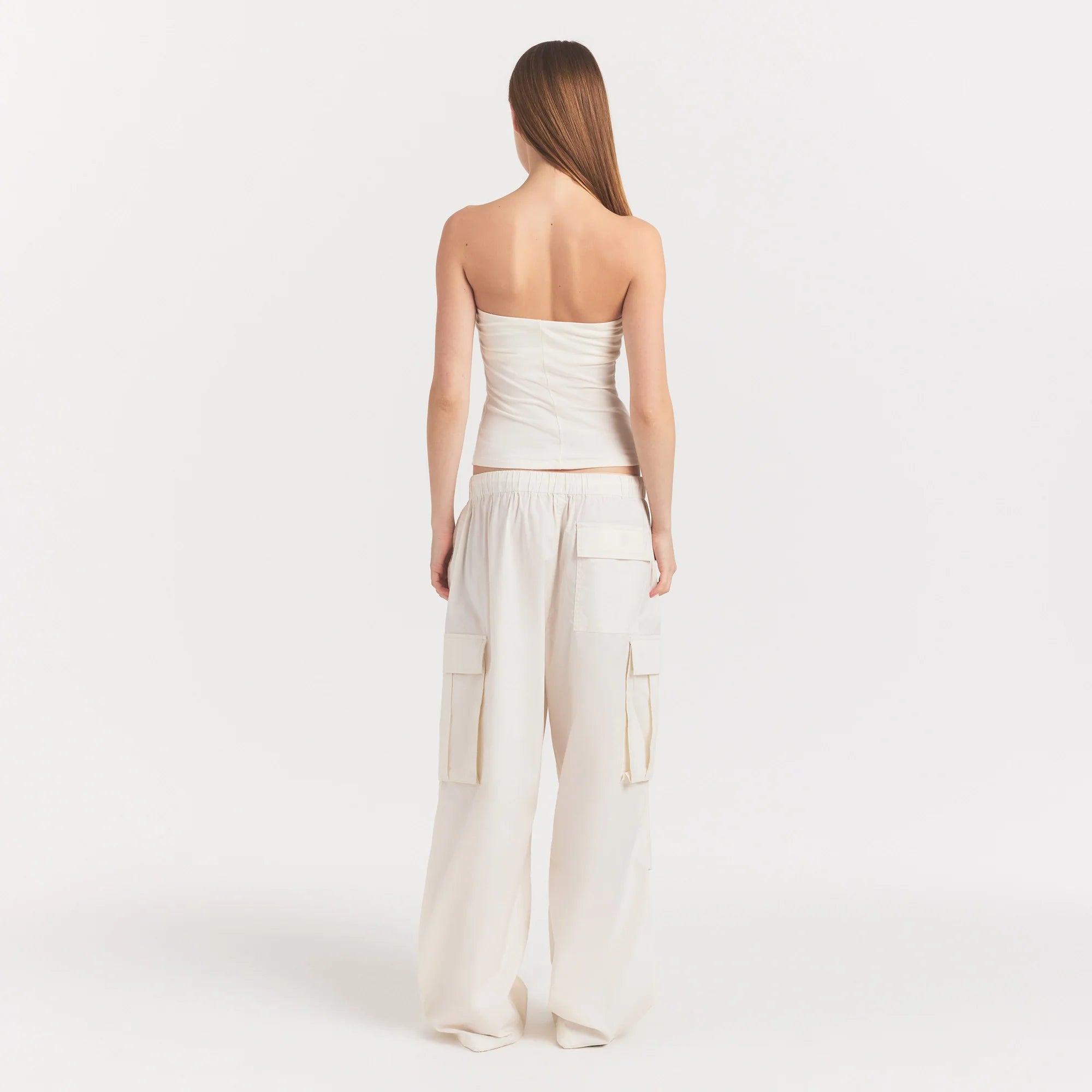 WOVEN COTTON OVERSIZED LOW RISE CARGO PANT | EGRET