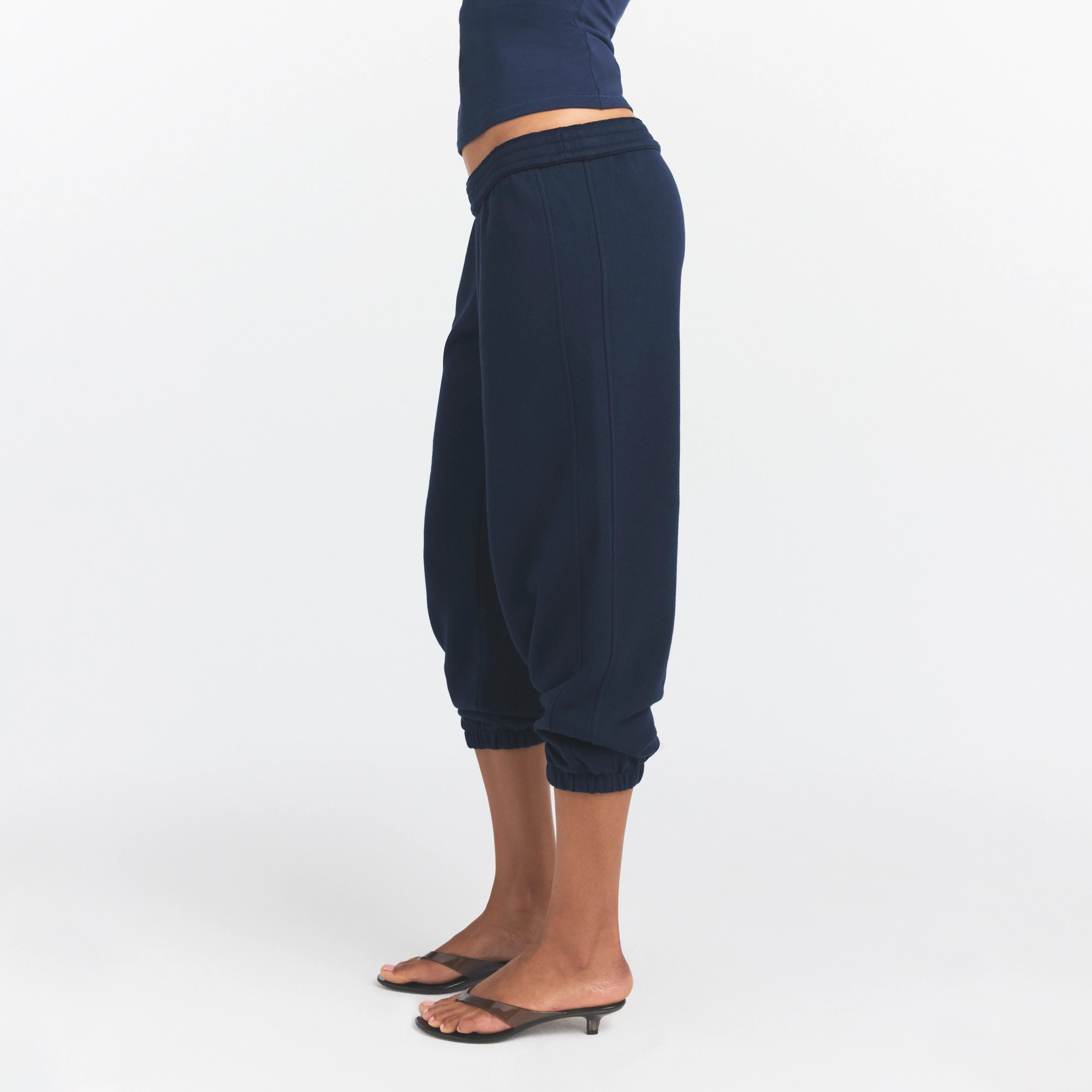 DRAPEY FRENCH TERRY CROPPED JOGGER | NAVY