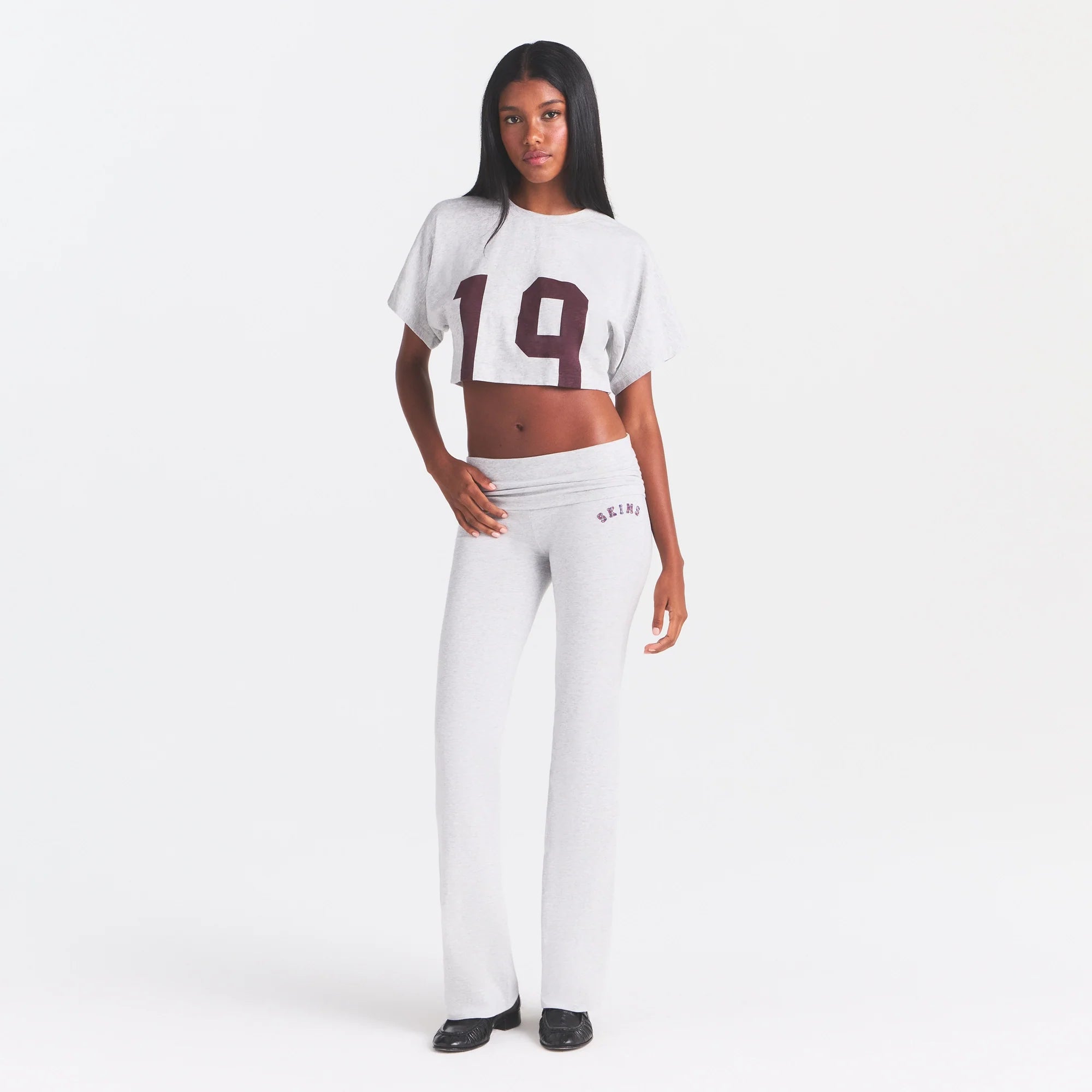 COTTON JERSEY LOGO FOLDOVER PANT | LIGHT HEATHER GREY ARCHED SKIMS PLAID