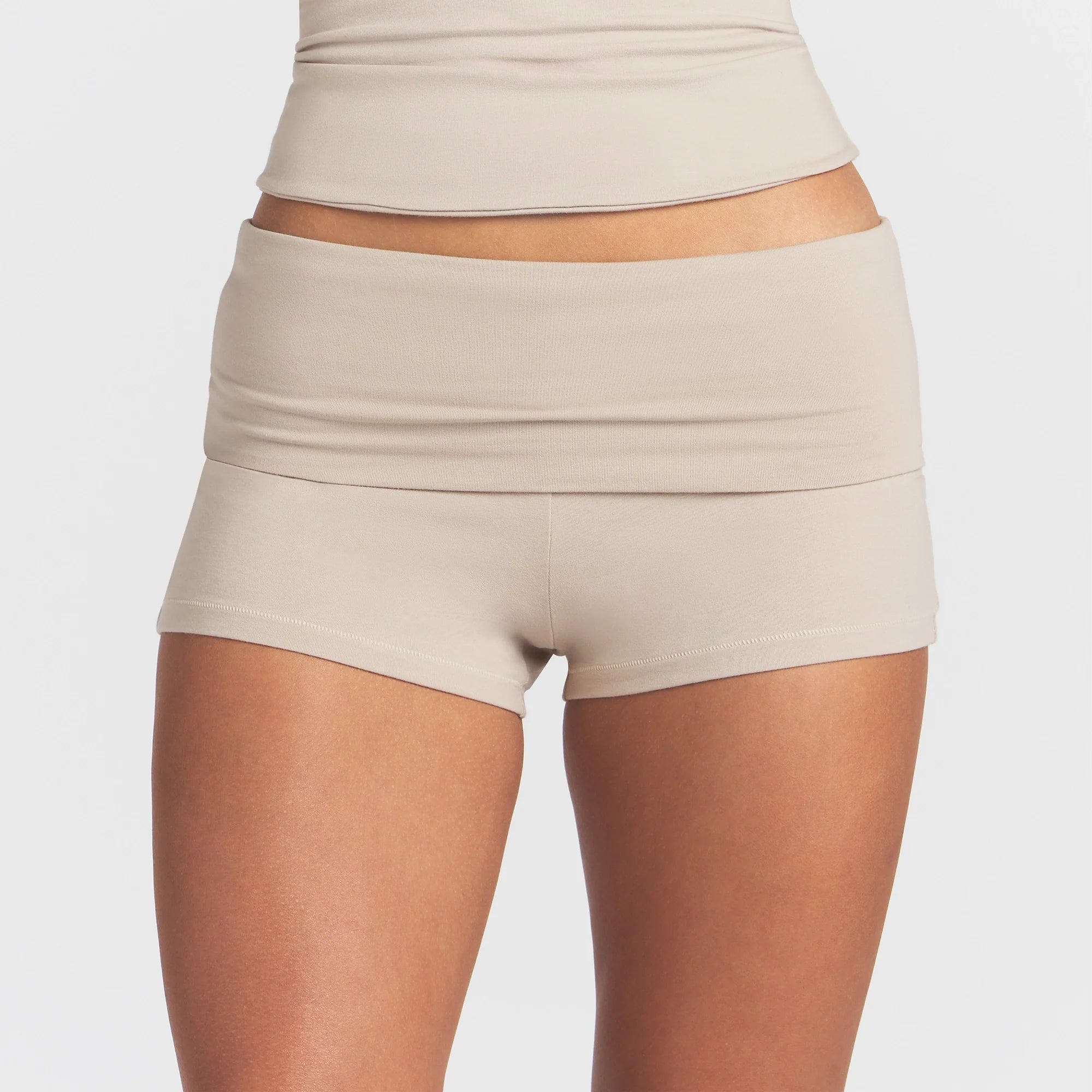 COTTON JERSEY FOLDOVER SHORT | STONE