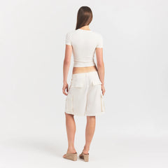 WOVEN COTTON OVERSIZED CARGO SHORT | EGRET