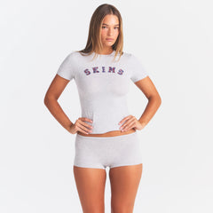 COTTON JERSEY LOGO BOY SHORT | LIGHT HEATHER GREY ARCHED SKIMS PLAID