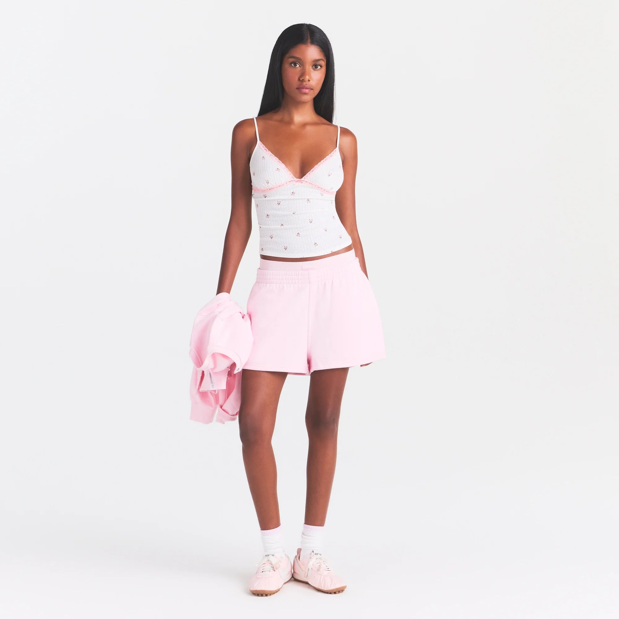 COTTON FLEECE DOUBLE WAISTBAND SHORT | CHERRY BLOSSOM