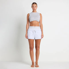 COTTON FLEECE DOUBLE WAISTBAND SHORT | LIGHT HEATHER GREY