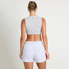 COTTON FLEECE DOUBLE WAISTBAND SHORT | LIGHT HEATHER GREY