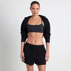 COTTON FLEECE DOUBLE WAISTBAND SHORT | ONYX
