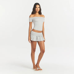 COTTON JERSEY FOLDOVER MINI SKORT | LIGHT HEATHER GREY