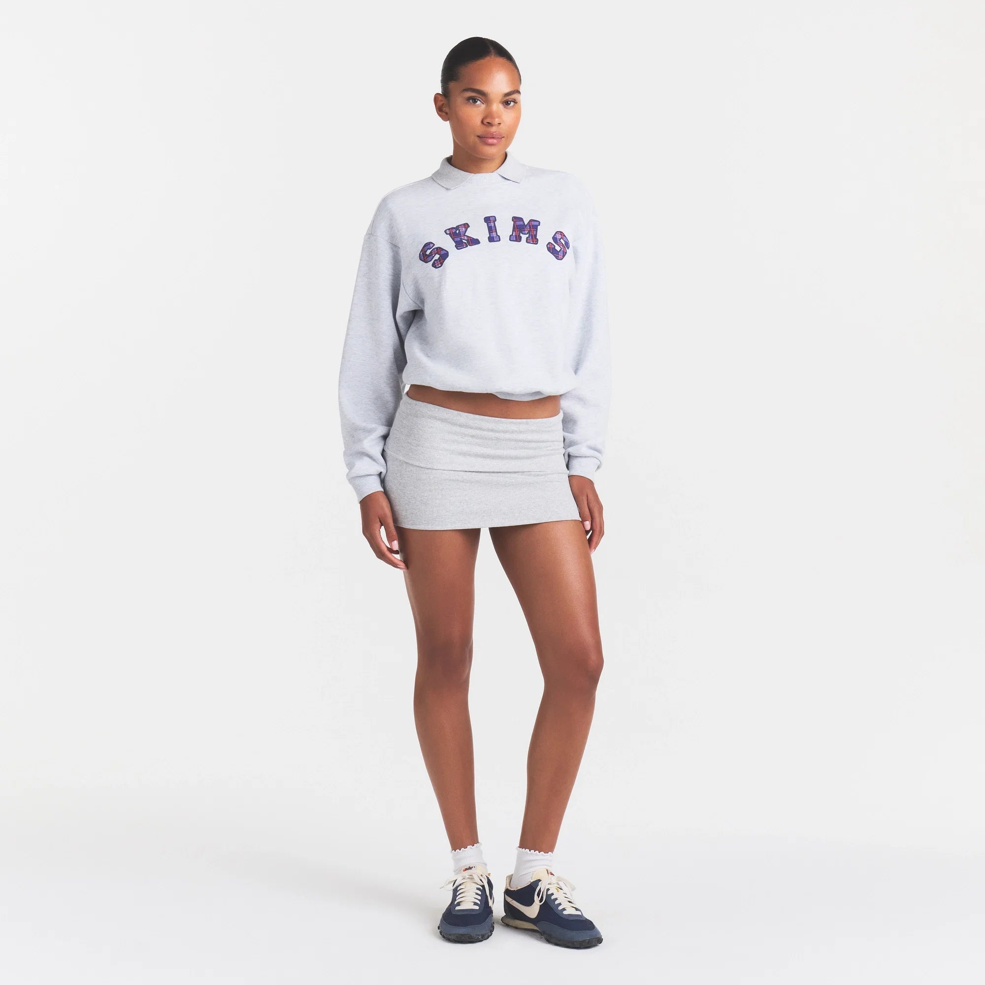 COTTON RIB FOLDOVER MINI SKIRT | LIGHT HEATHER GREY