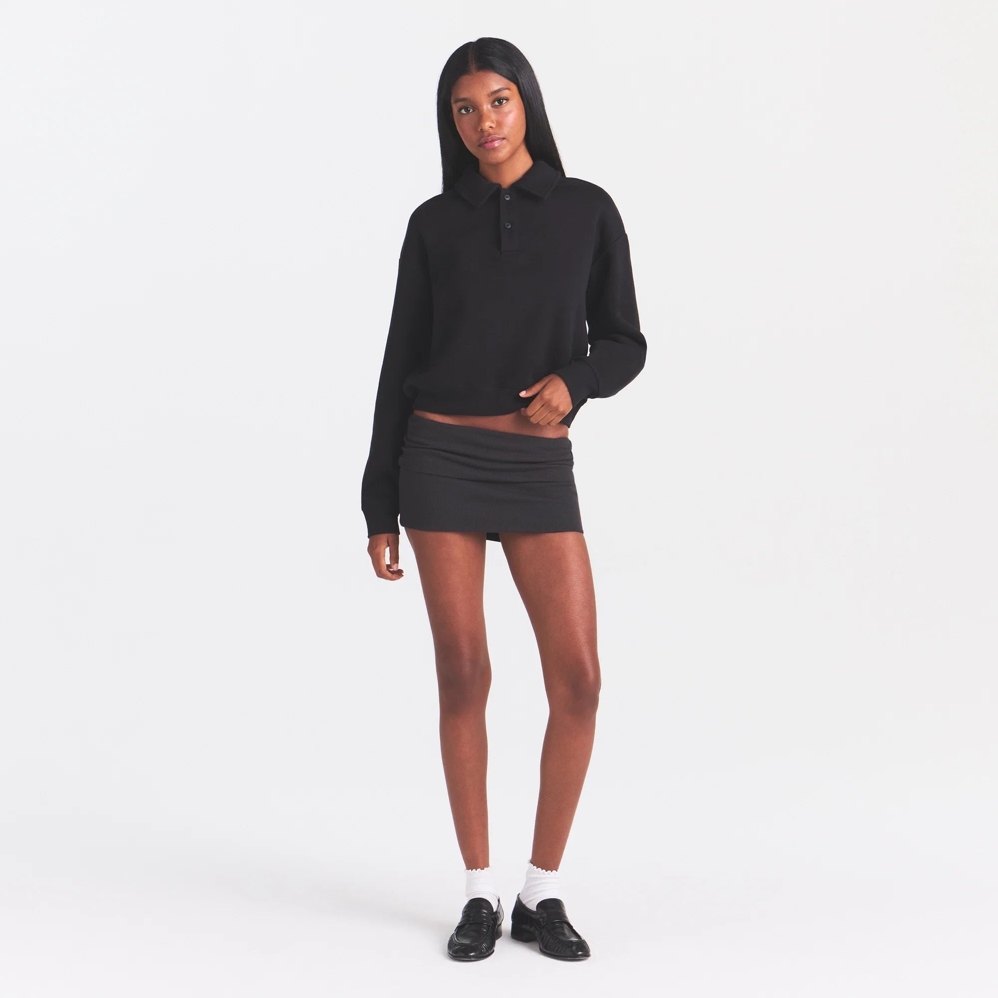 COTTON RIB FOLDOVER MINI SKIRT | SOOT