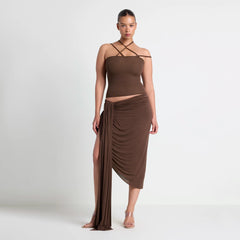 VETTESE X SKIMS SHEER MODAL DRAPED MIDI SKIRT  | COCOA