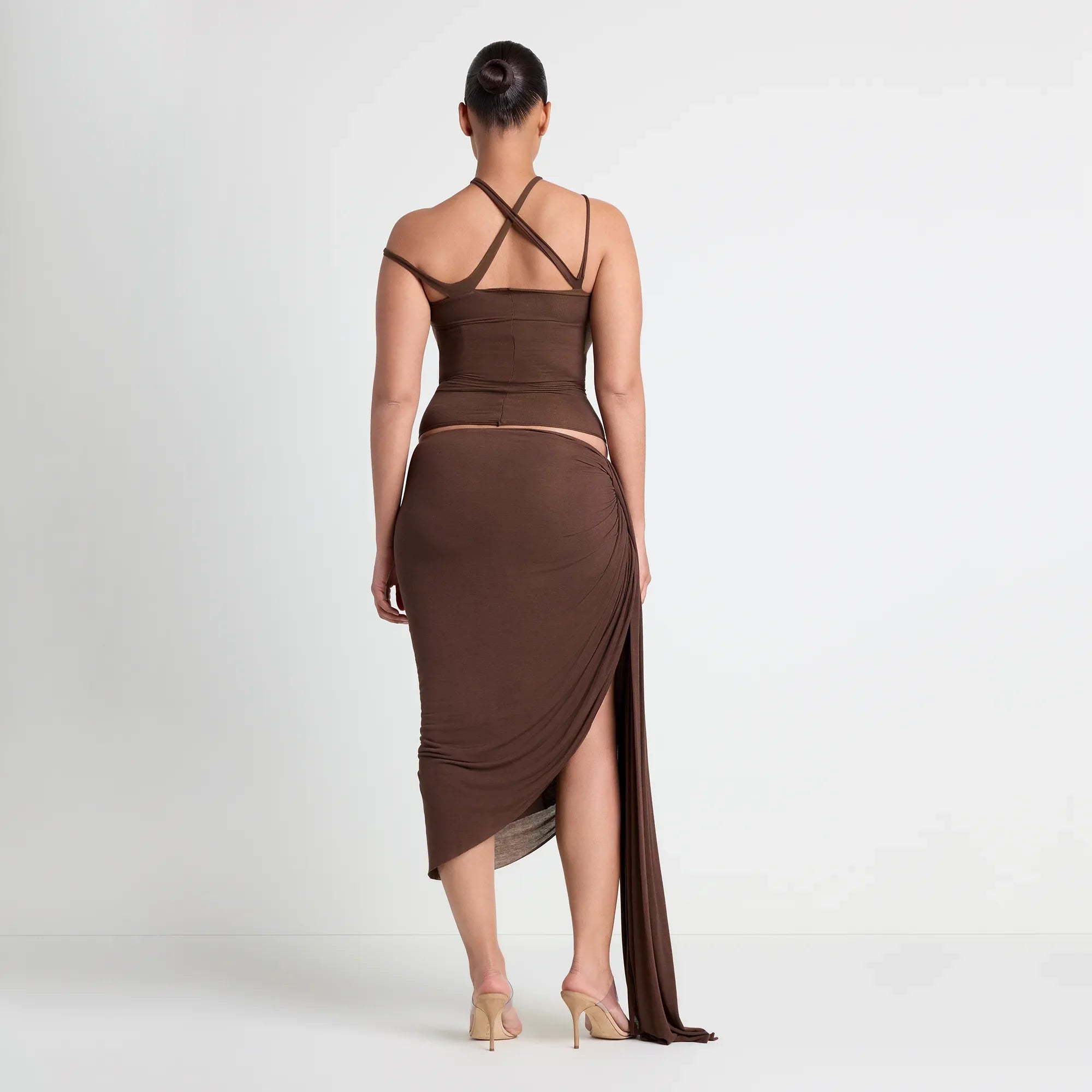 VETTESE X SKIMS SHEER MODAL DRAPED MIDI SKIRT  | COCOA