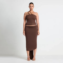 VETTESE X SKIMS SHEER MODAL DRAPED MIDI SKIRT  | COCOA