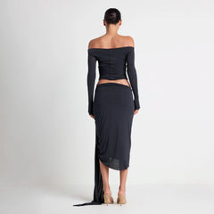 VETTESE X SKIMS SHEER MODAL DRAPED MIDI SKIRT | ONYX