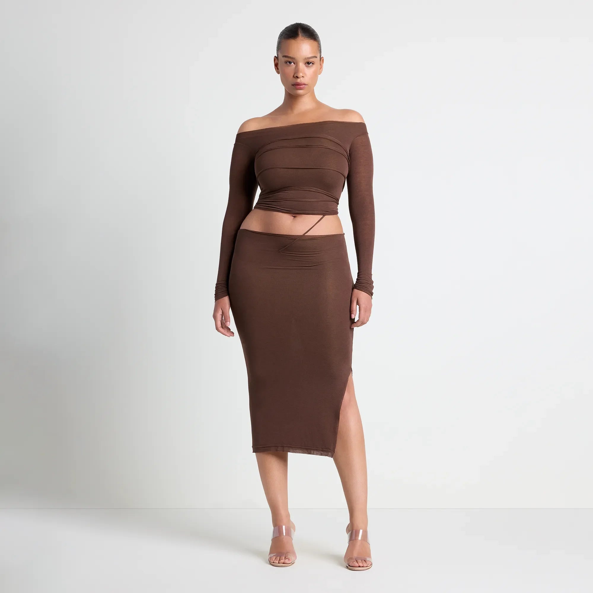 VETTESE X SKIMS SHEER MODAL MIDI SKIRT  | COCOA