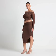 VETTESE X SKIMS SHEER MODAL MIDI SKIRT  | COCOA