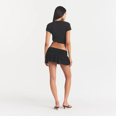 SHEER KNIT RUFFLE MINI SKIRT | ONYX