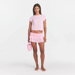 SHEER KNIT RUFFLE MINI SKIRT | PEONY