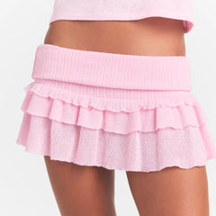 SHEER KNIT RUFFLE MINI SKIRT | PEONY
