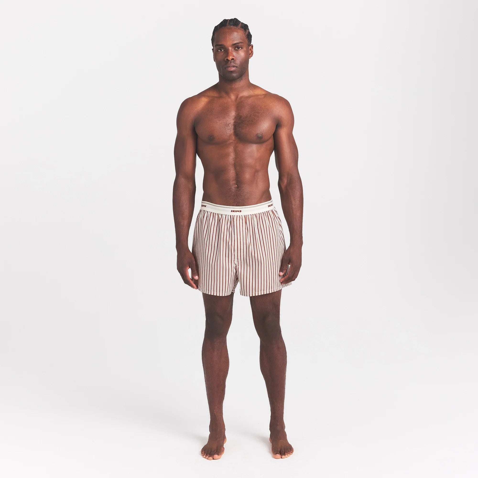 COTTON POPLIN MENS LOGO BAND BOXER | CINNAMON STONE STRIPE