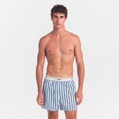 COTTON POPLIN MENS LOGO BAND BOXER | PERIWINKLE STRIPE