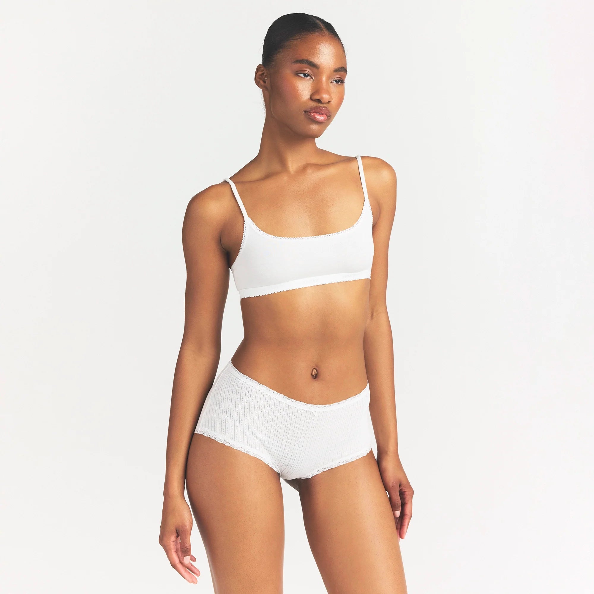 LIGHTWEIGHT COTTON POINTELLE LACE BOY SHORT | SNOW