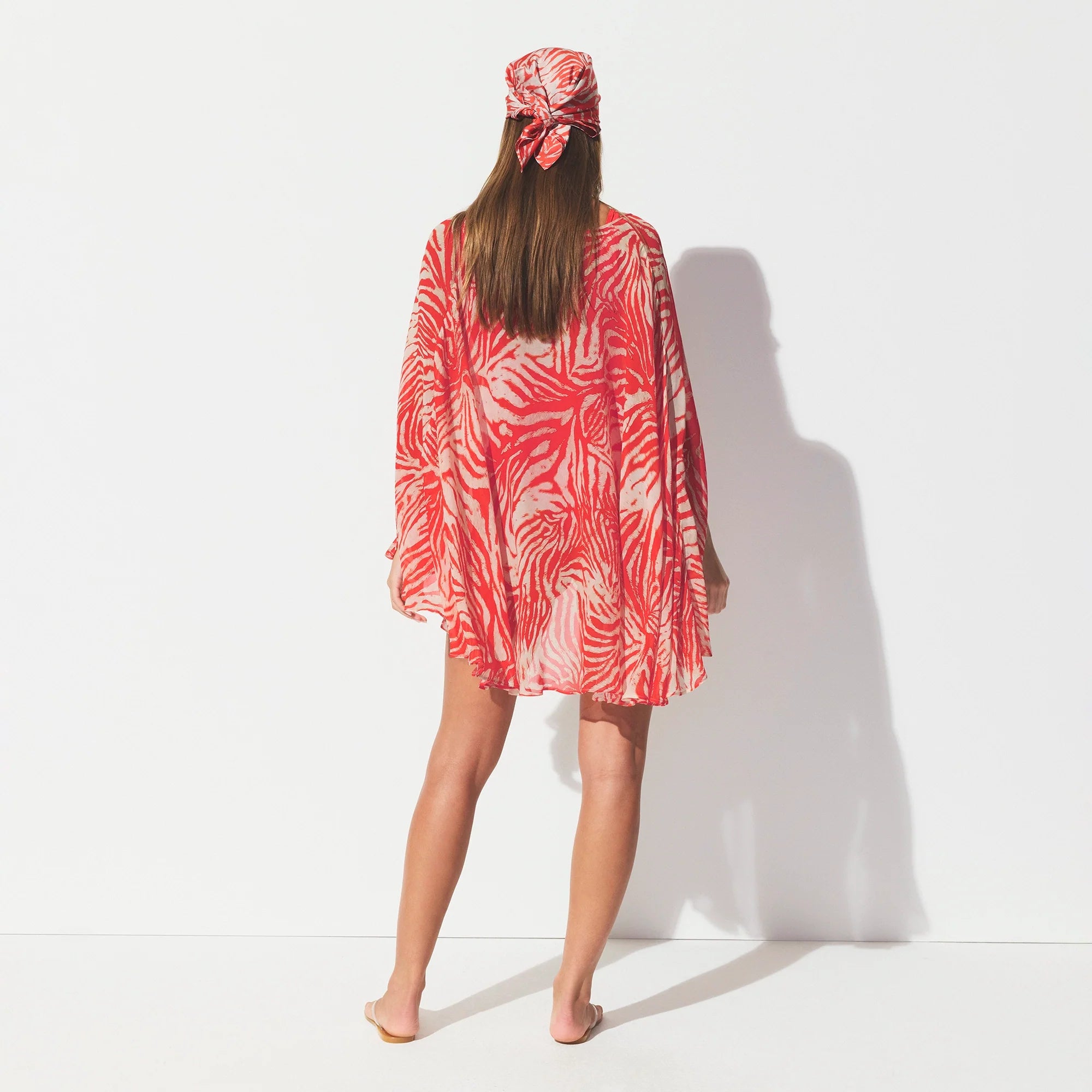 SWIM COVER-UPS SHEER MINI KAFTAN | CARMINE ZEBRA PRINT