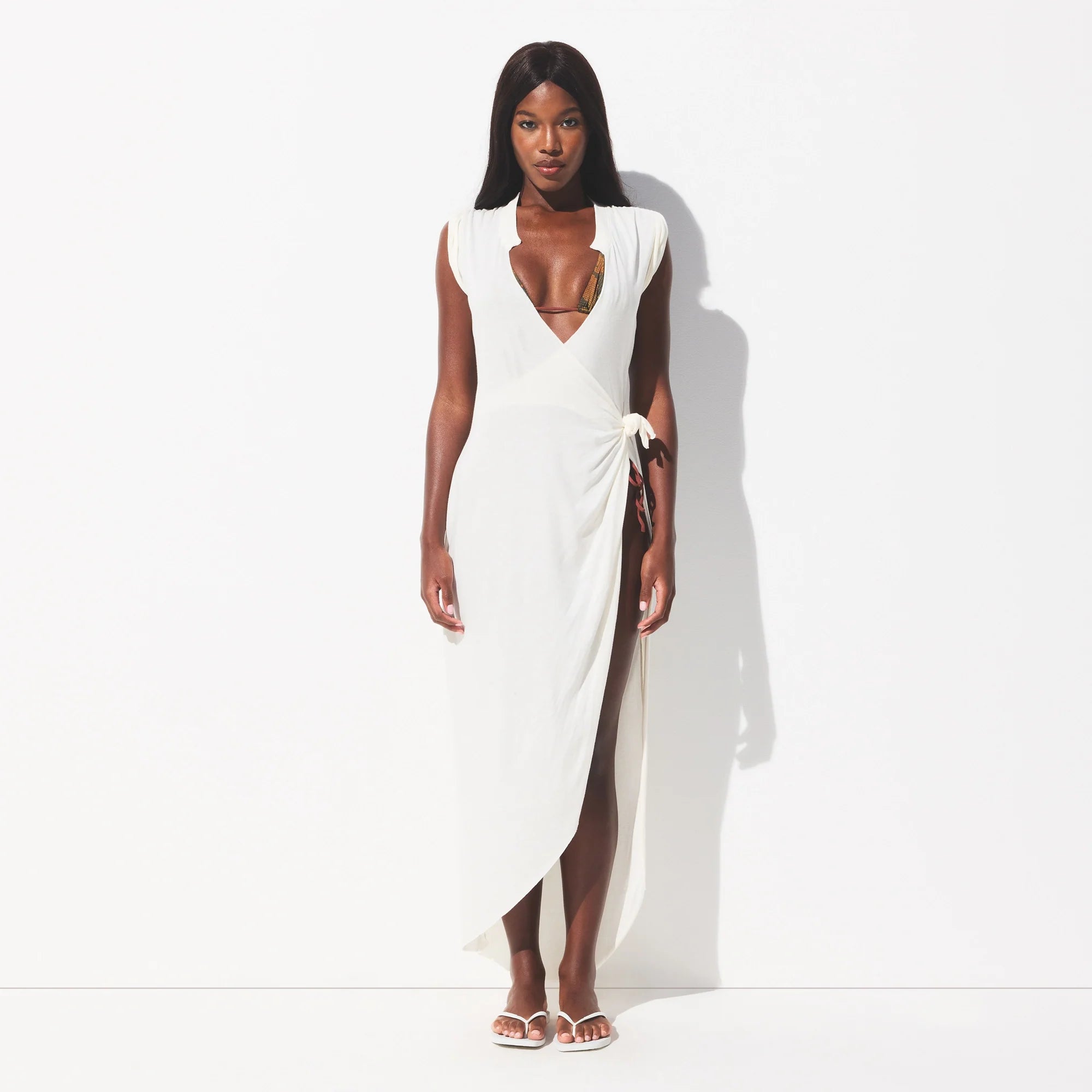 SWIM COVER-UPS COTTON TIE DRESS | EGRET