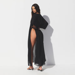 SWIM COVER-UPS SHEER LONG KAFTAN | OBSIDIAN