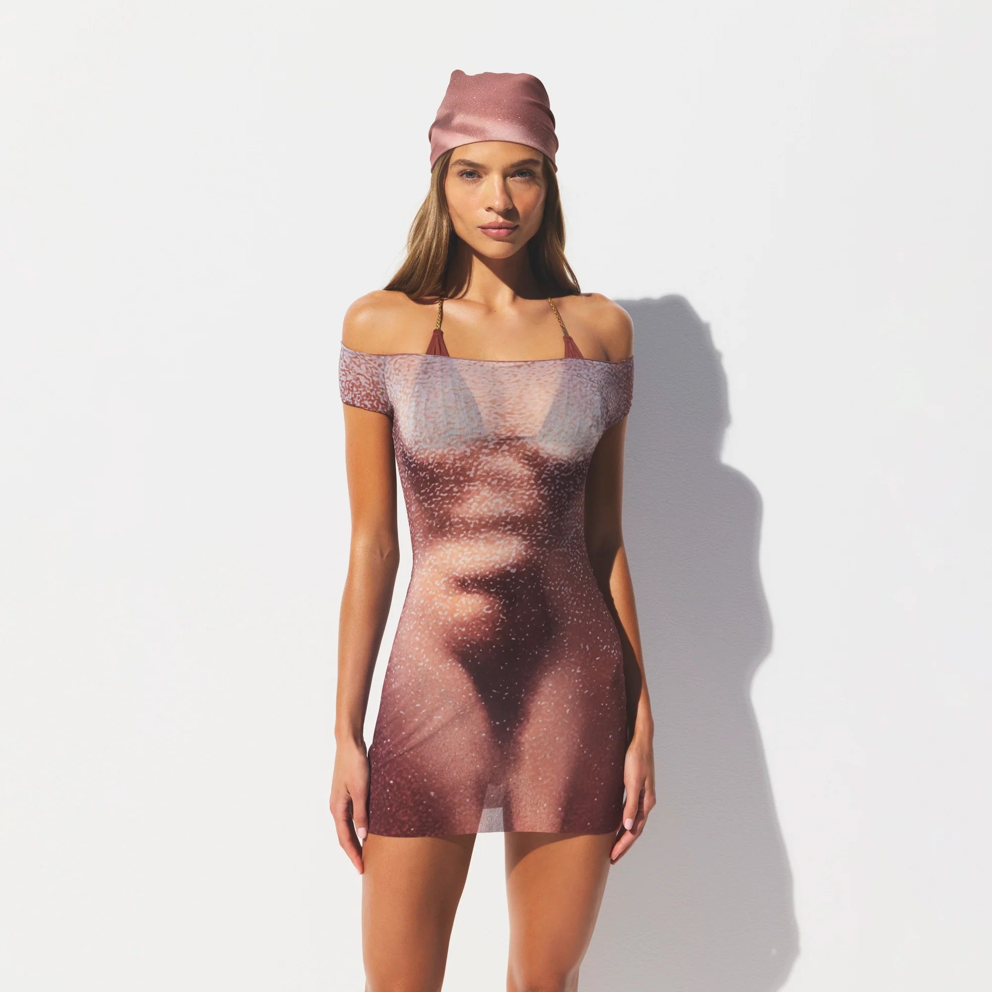MESH COVER-UPS MINI DRESS | HENNA FK BODY PRINT