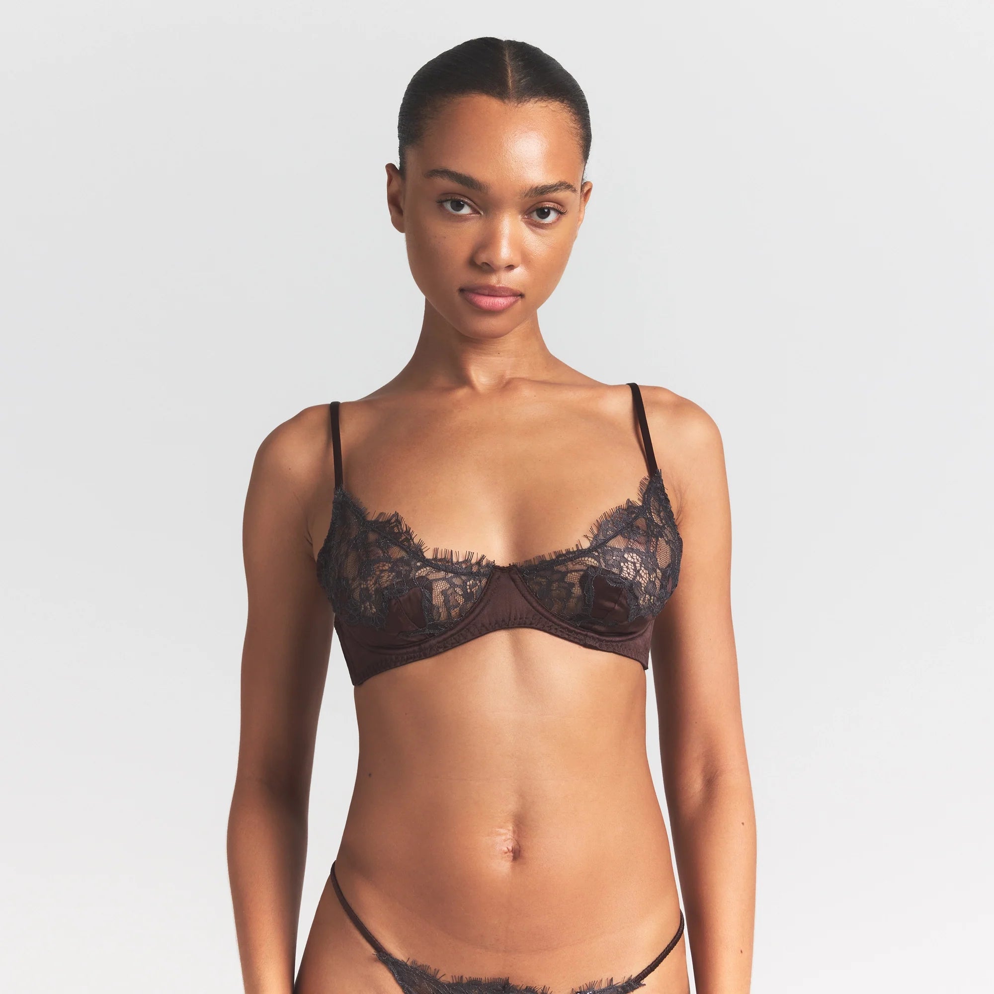 SILK LACE UNLINED DEMI BRA | ESPRESSO CONTRAST