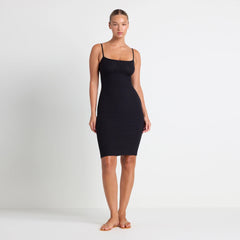 SOFT LOUNGE MIDI SLIP DRESS | ONYX
