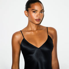 HEAVYWEIGHT SATIN CAMI MINI DRESS | ONYX