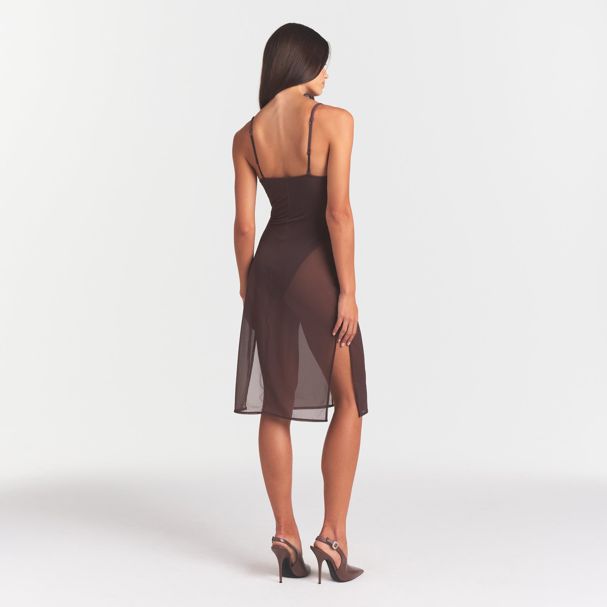 SKIMS BODY MESH PLUNGE MIDI DRESS | RAISIN