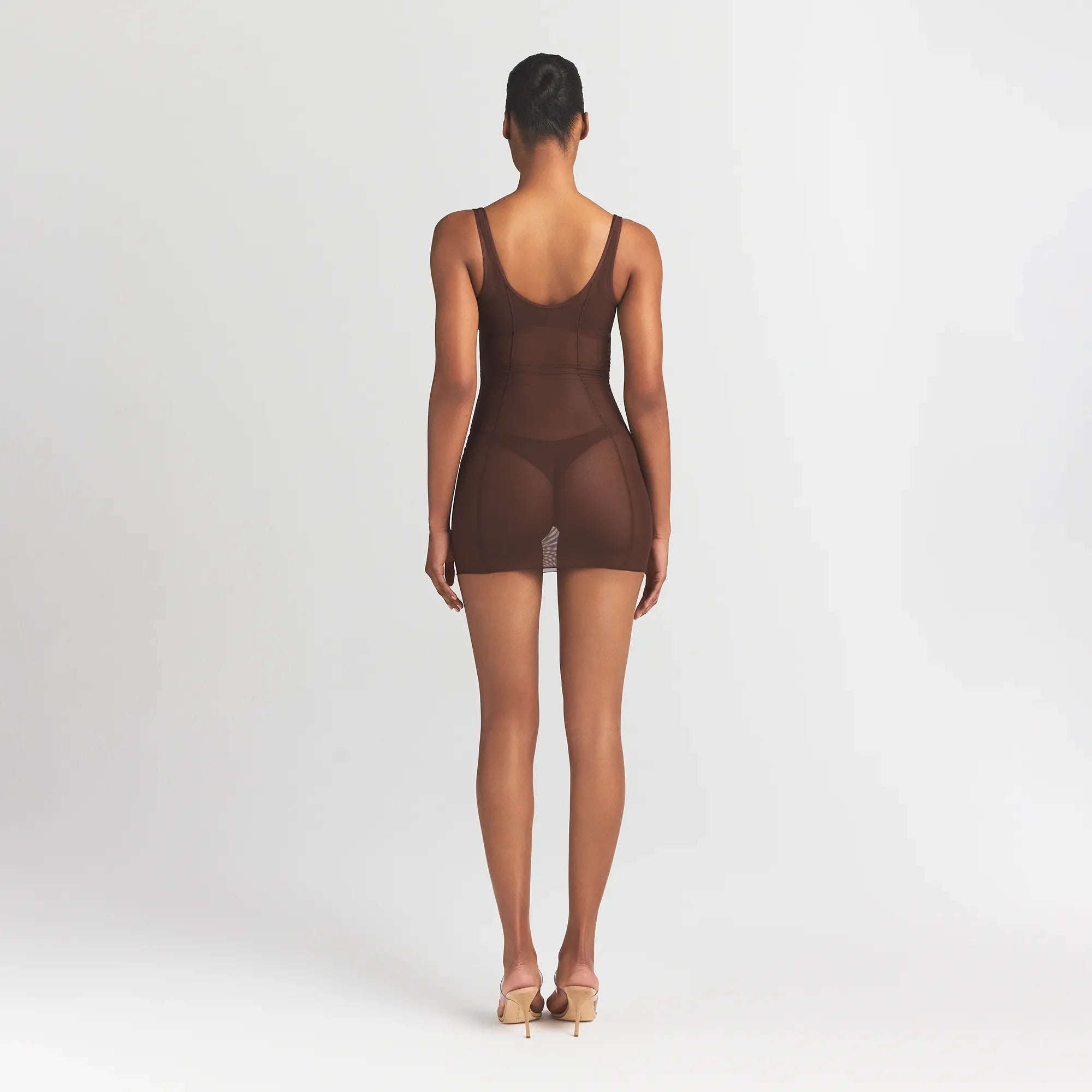 POWER MESH SHAPEWEAR OPEN BUST SLIP DRESS | COCOA