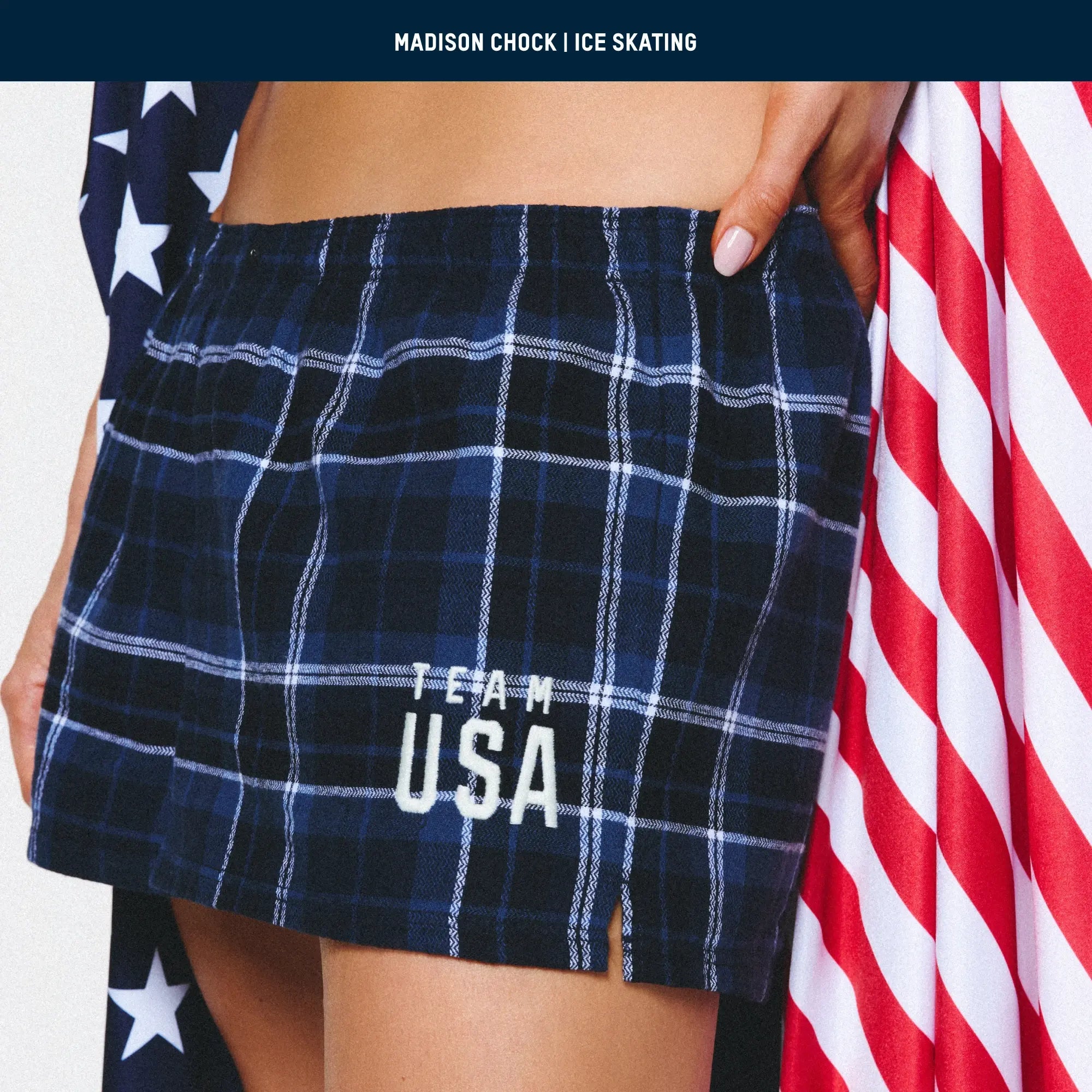 SKIMS FOR TEAM USA FLANNEL SLEEP OLYMPIC SHORT | NAVY PLAID