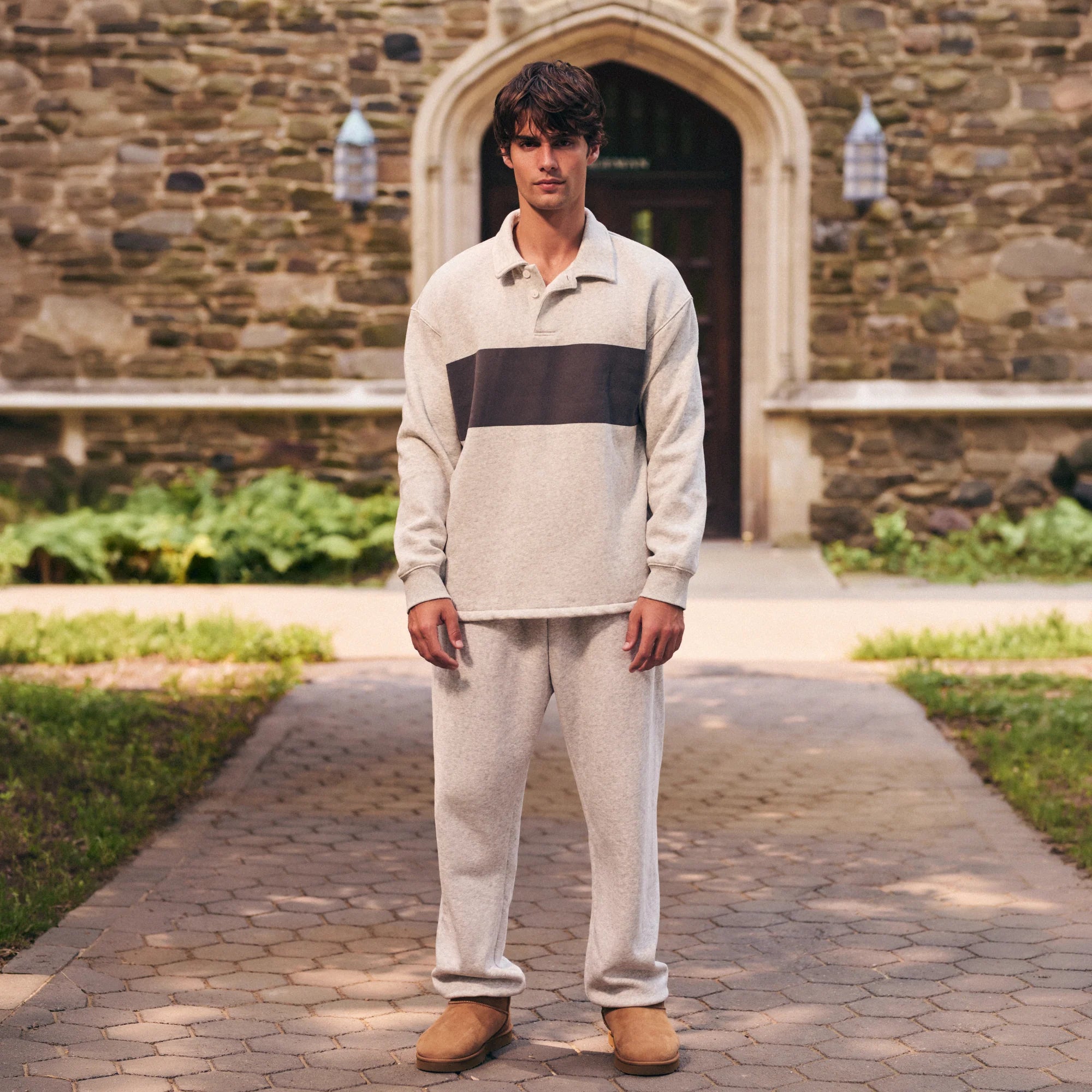 FLEECE LOUNGE MENS RUGBY POLO | LIGHT HEATHER GREY