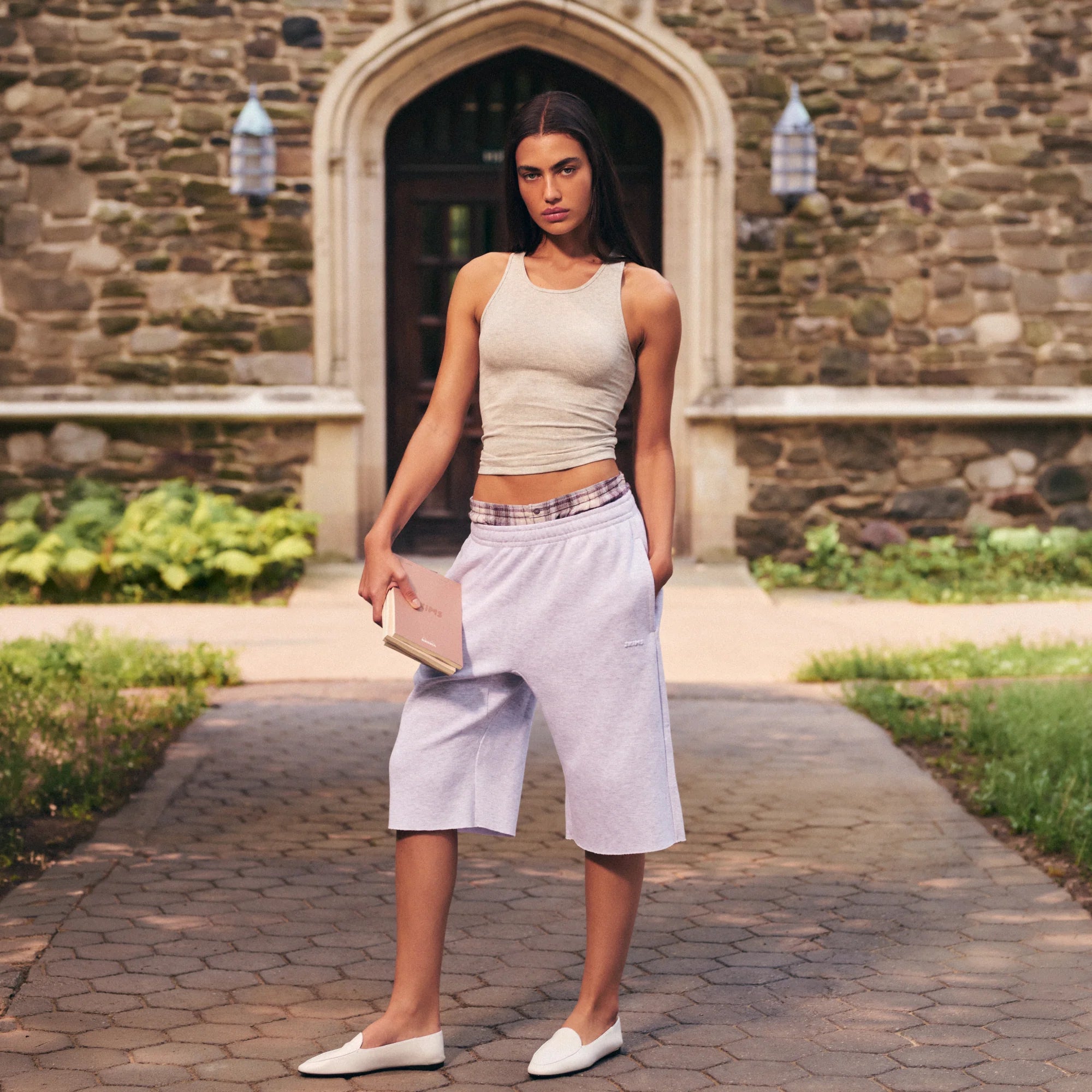 COTTON FLEECE LONG SHORT | LIGHT HEATHER GREY